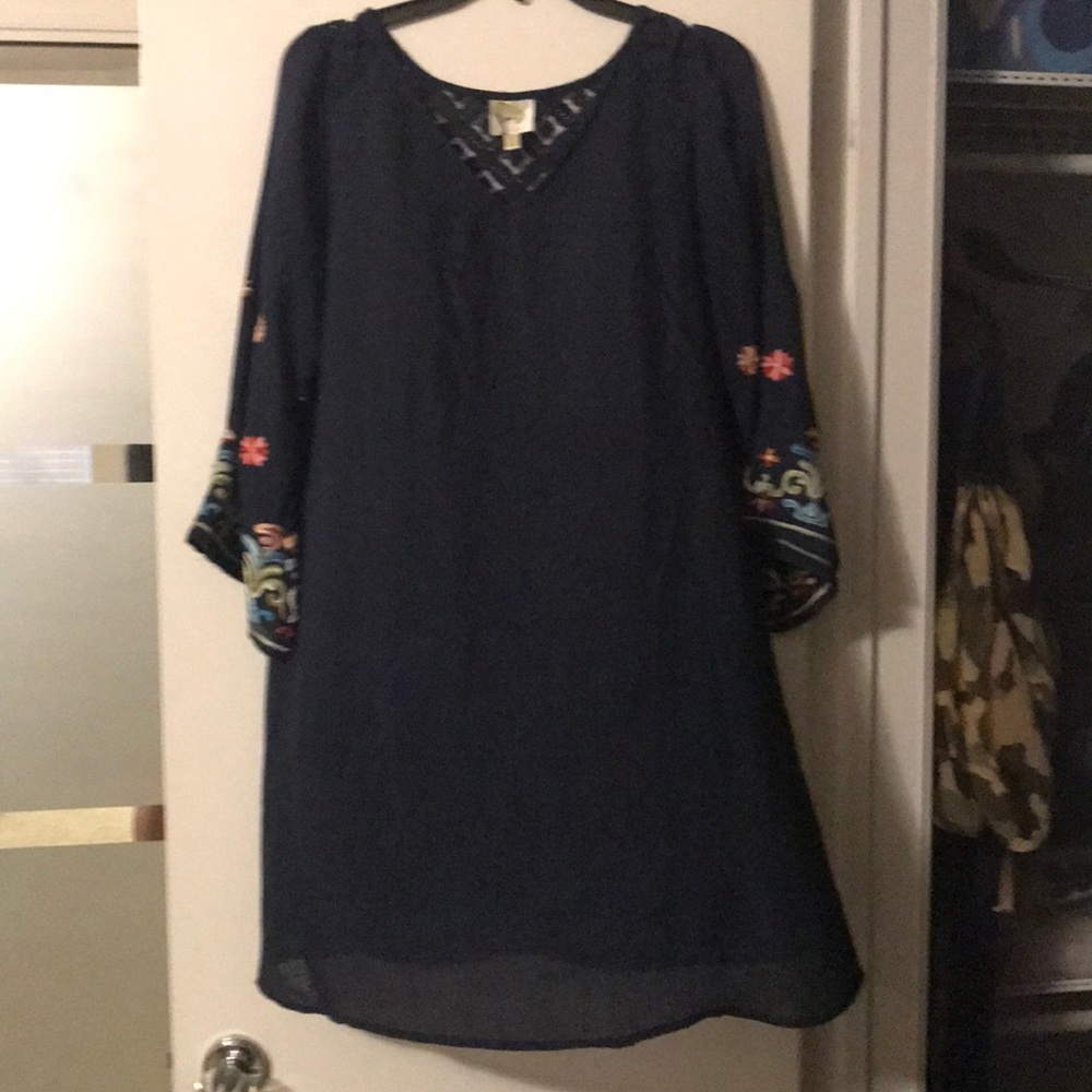 Navy embroidered cotton dress